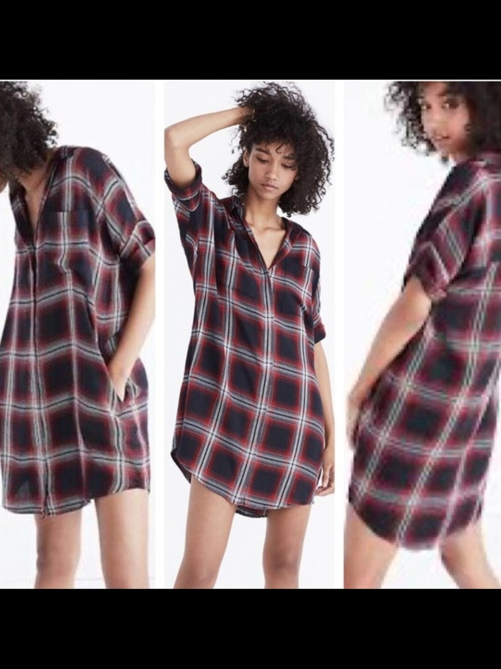 🌼B2G1🌼 Madewell Black and Red Plaid Mini Shirt Dress